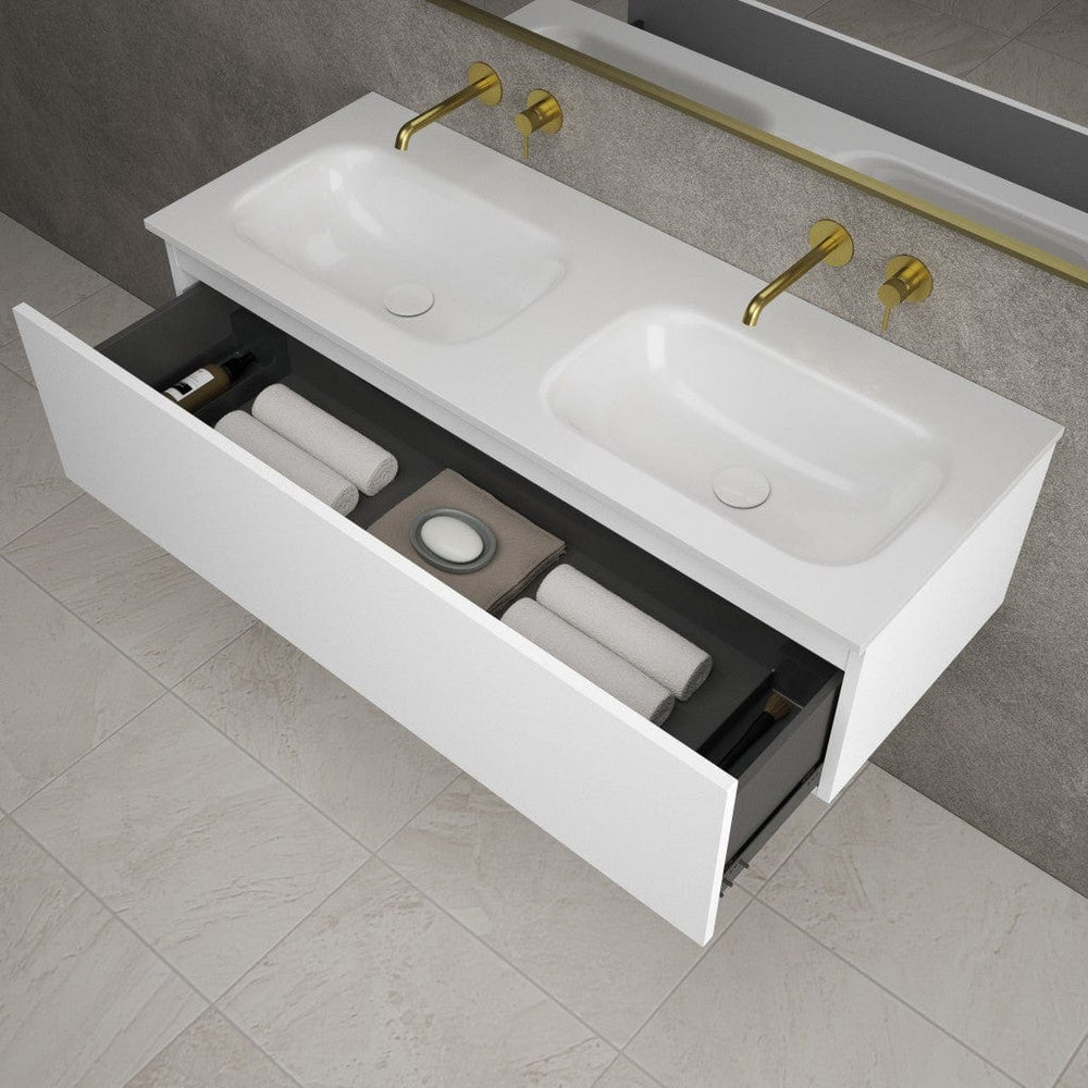 Raffinata One Drawer Vanity Unit With Beyondstone Double Basin - Matt White 1200mm