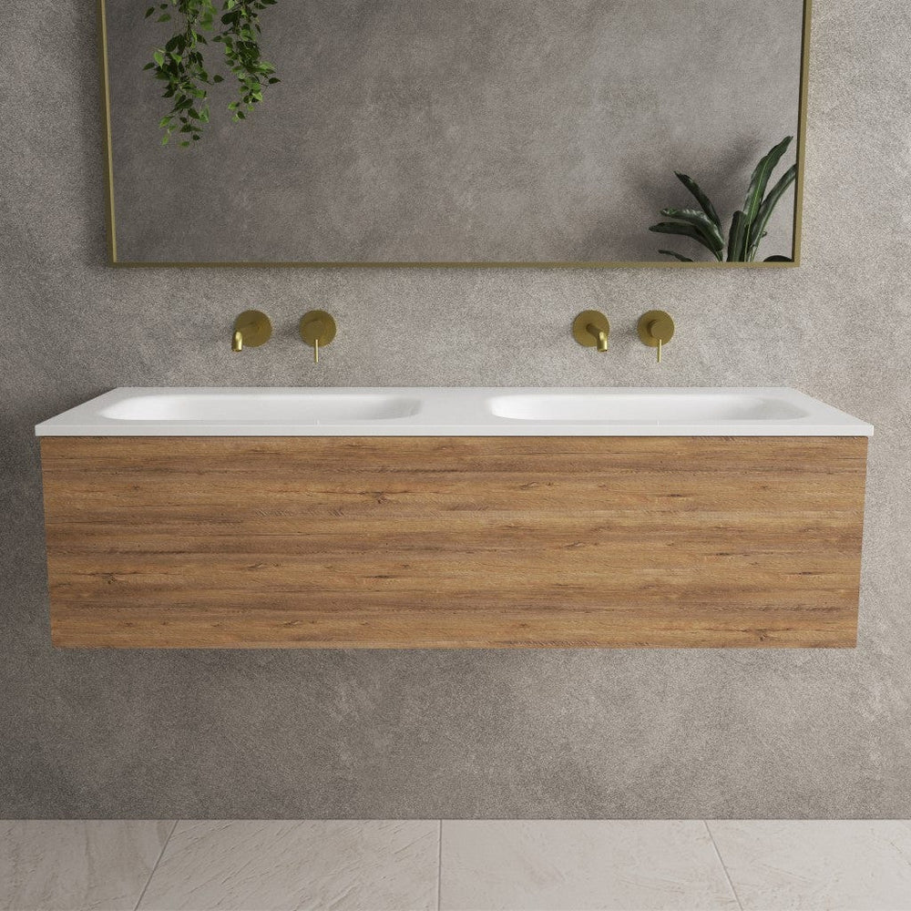 Raffinata One Drawer Vanity Unit With Beyondstone Double Basin - Oak 1200mm