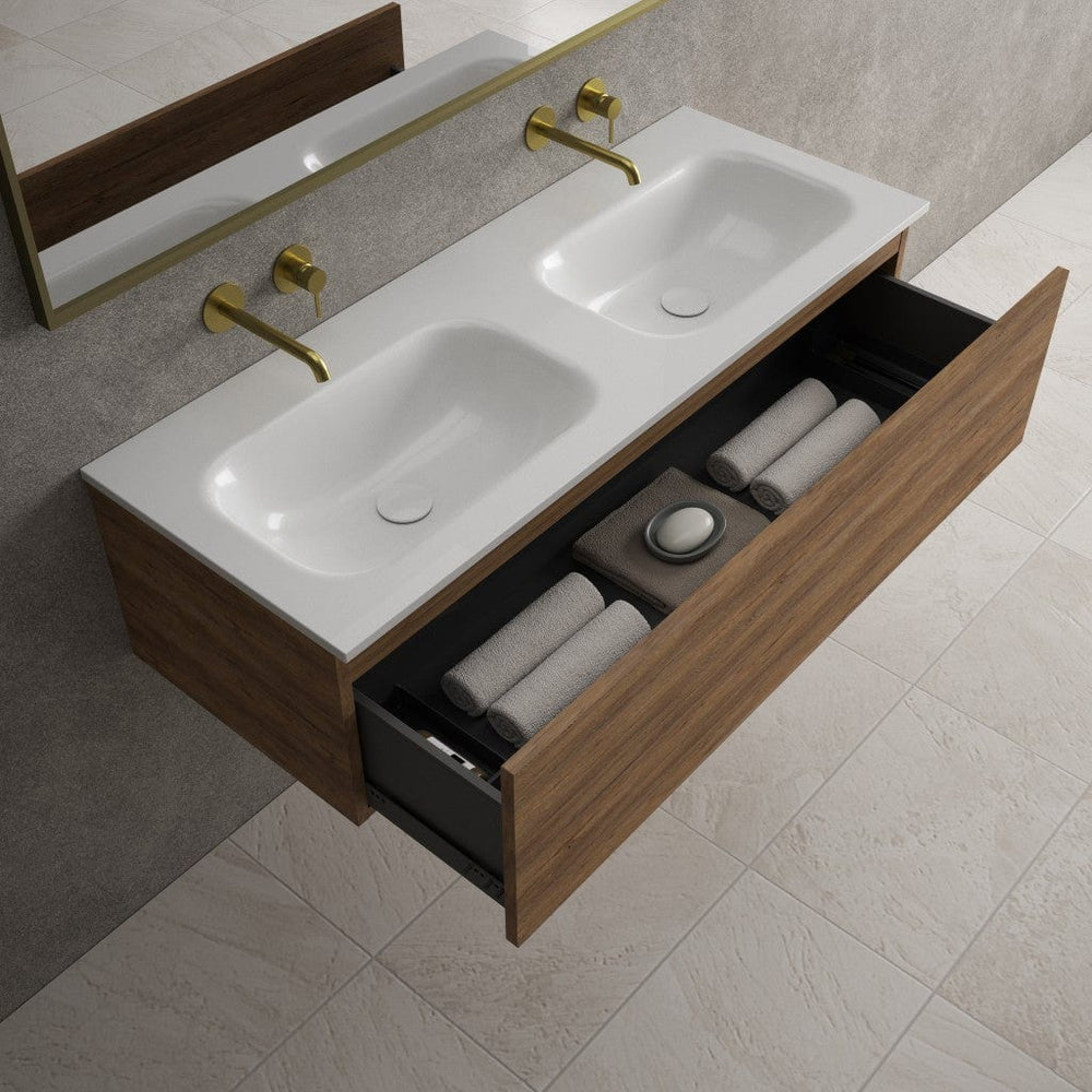 Raffinata One Drawer Vanity Unit With Beyondstone Double Basin - Oak 1200mm