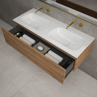 Raffinata One Drawer Vanity Unit With Beyondstone Double Basin - Oak 1200mm