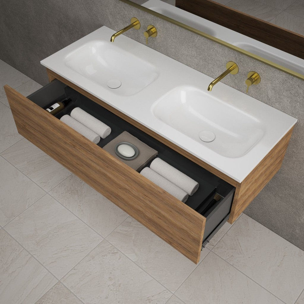 Raffinata One Drawer Vanity Unit With Beyondstone Double Basin - Oak 1200mm
