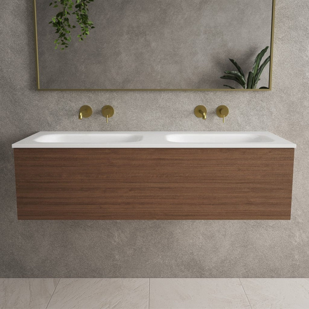 Raffinata One Drawer Vanity Unit With Beyondstone Double Basin - Walnut 1200mm image