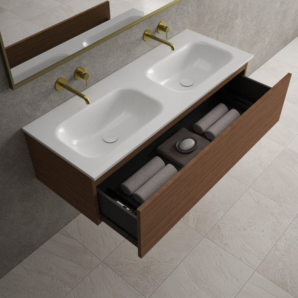 Raffinata One Drawer Vanity Unit With Beyondstone Double Basin - Walnut 1200mm