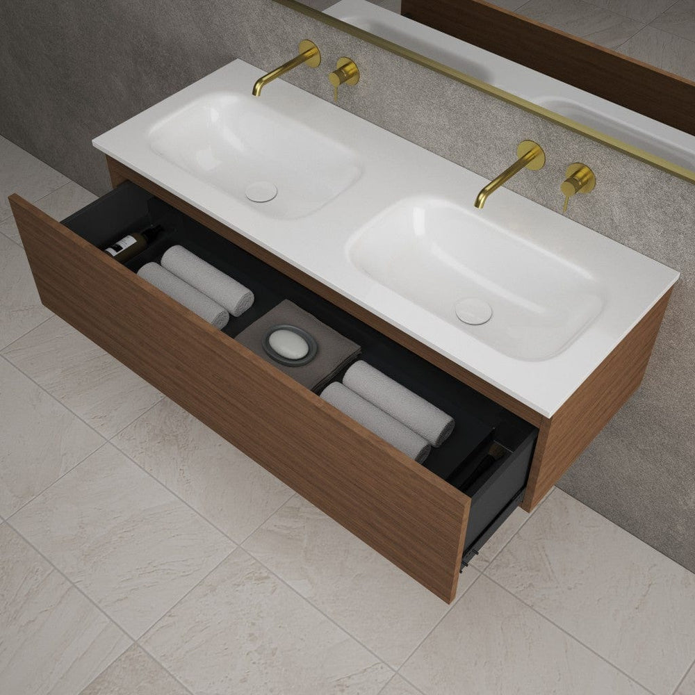 Raffinata One Drawer Vanity Unit With Beyondstone Double Basin - Walnut 1200mm