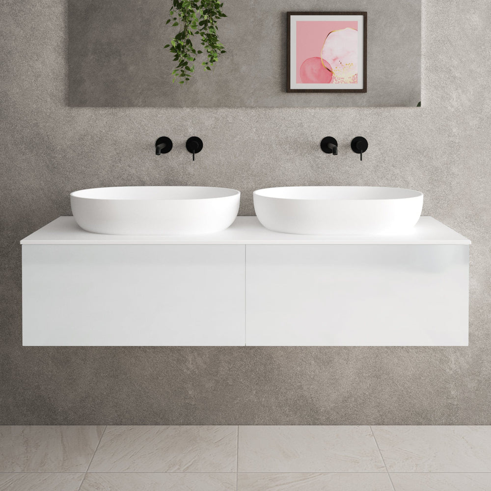 Raffinata Double Drawer Countertop Vanity Unit - Gloss White 1400mm