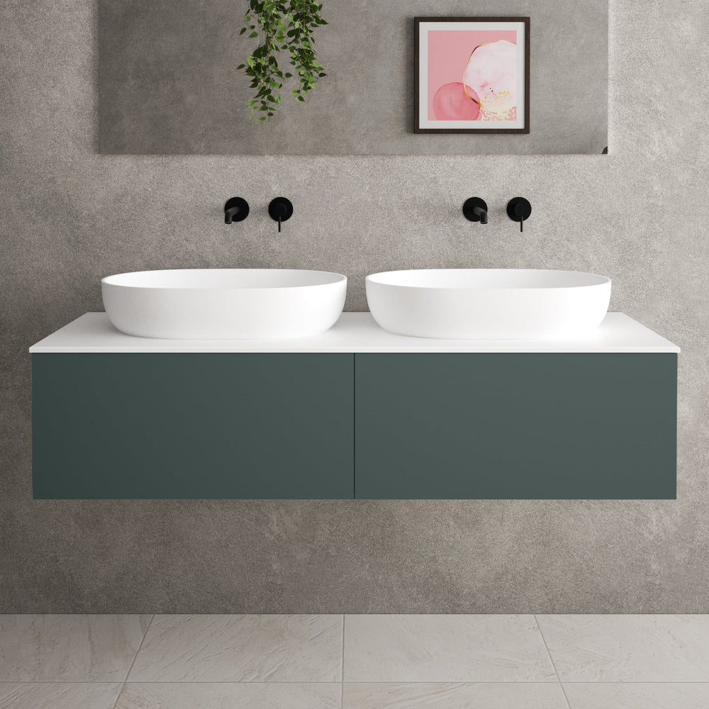 Raffinata Double Drawer Countertop Vanity Unit - Matt Dark Green 1400mm image