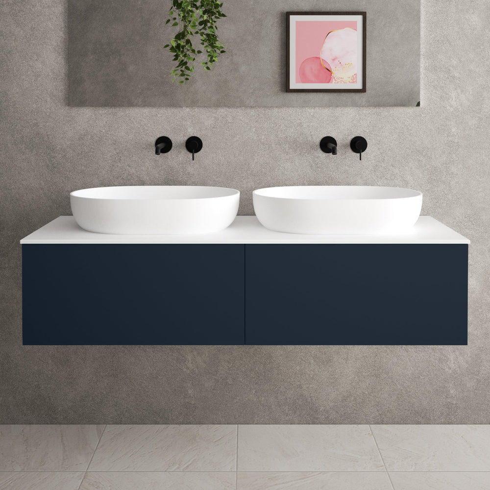 Raffinata Double Drawer Countertop Vanity Unit - Matt Indigo 1400mm