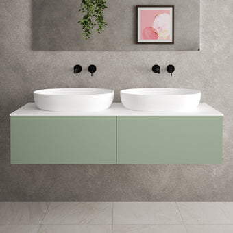 Raffinata Double Drawer Countertop Vanity Unit - Matt Light Green 1400mm