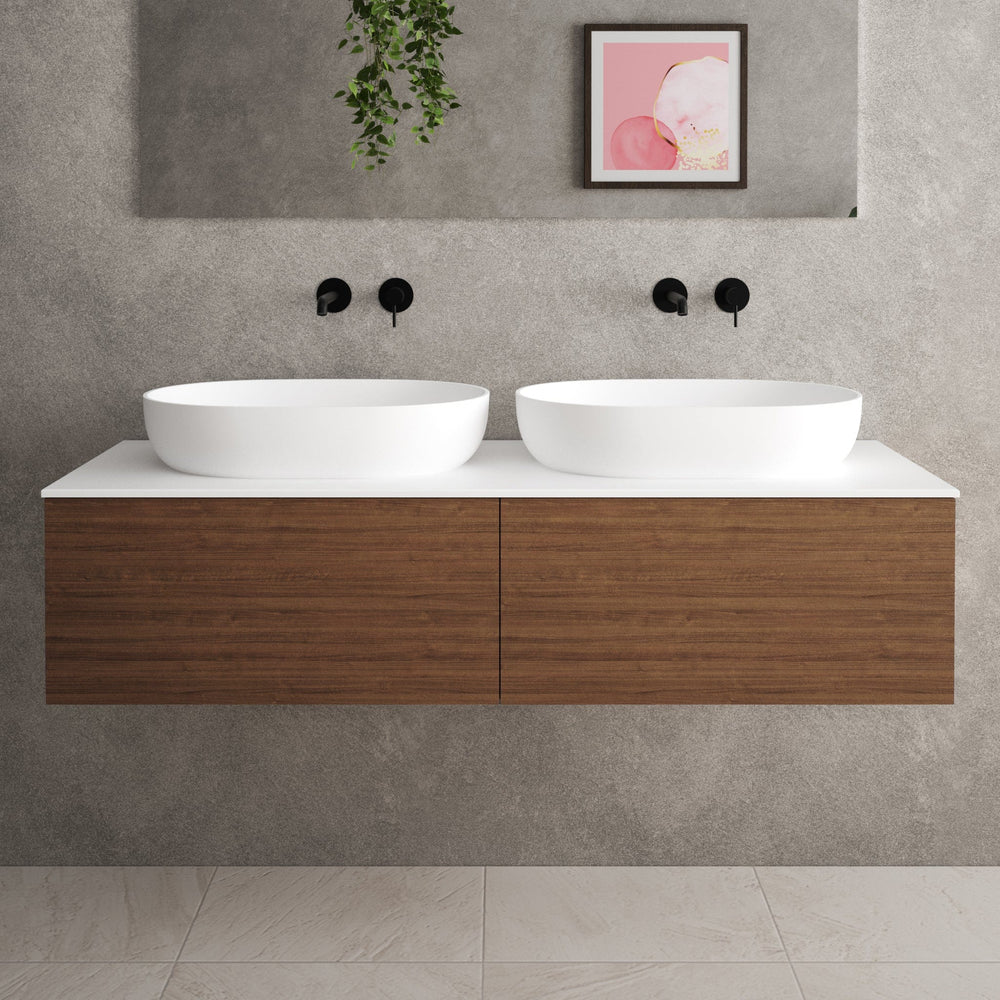 Raffinata Double Drawer Countertop Vanity Unit - Walnut 1400mm