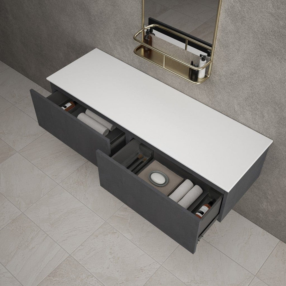 Raffinata Double Drawer Countertop Vanity Unit - Dark Concrete 1400mm