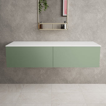 Raffinata Double Drawer Countertop Vanity Unit - Matt Light Green 1400mm