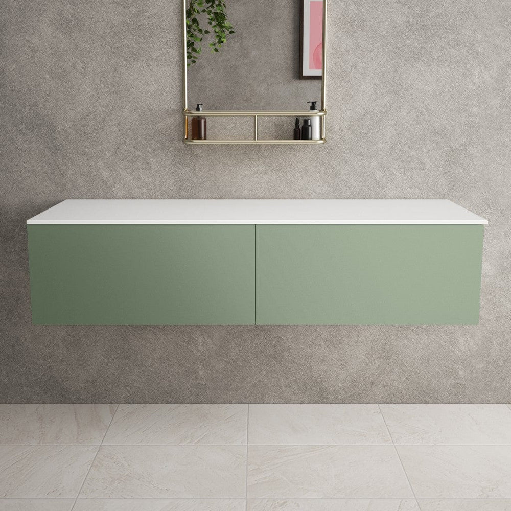Raffinata Double Drawer Countertop Vanity Unit - Matt Light Green 1400mm