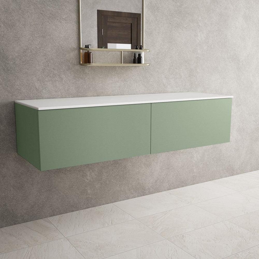 Raffinata Double Drawer Countertop Vanity Unit - Matt Light Green 1400mm