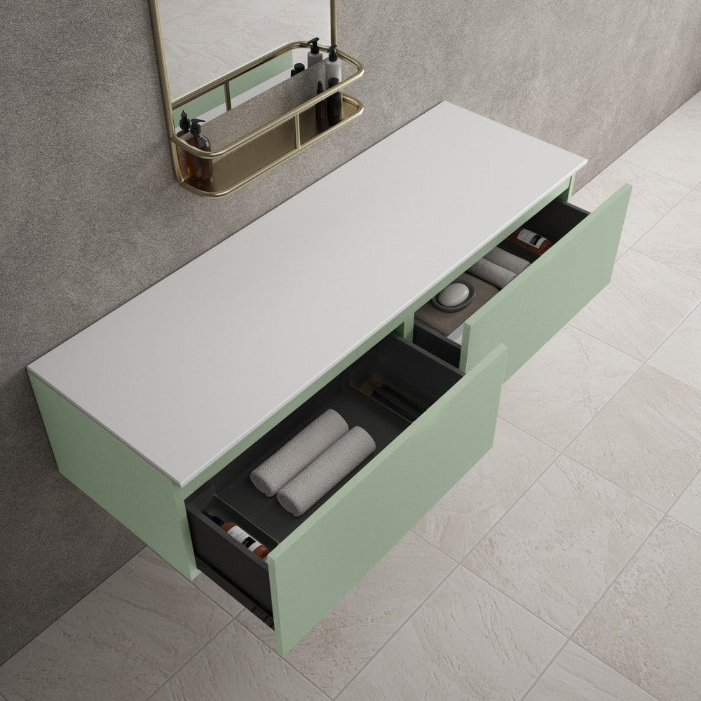 Raffinata Double Drawer Countertop Vanity Unit - Matt Light Green 1400mm
