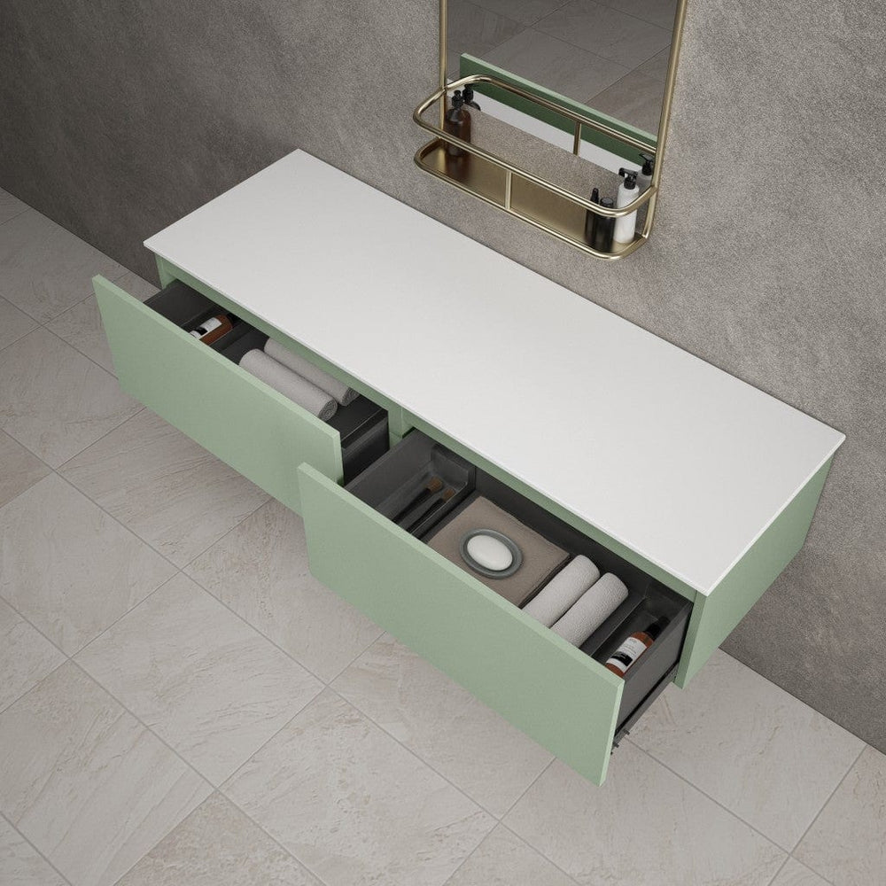 Raffinata Double Drawer Countertop Vanity Unit - Matt Light Green 1400mm