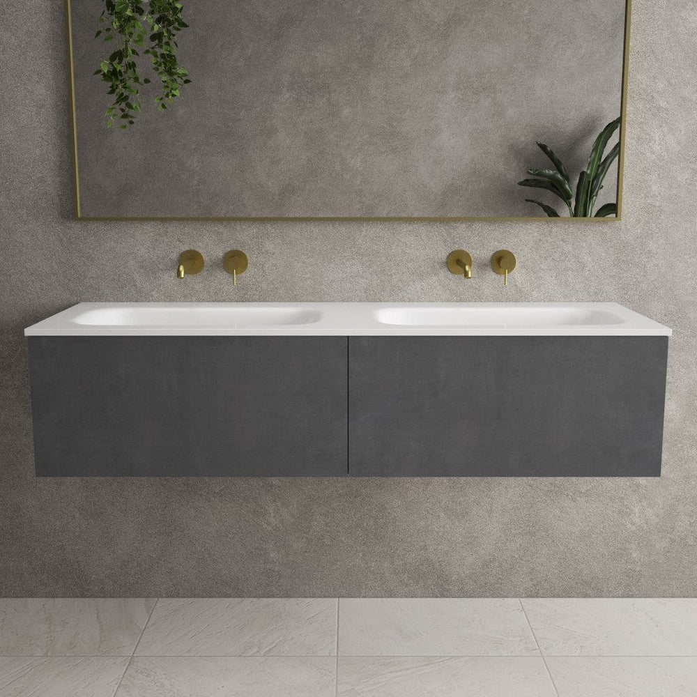 Raffinata Two Drawer Vanity Unit With Beyondstone Double Basin - Dark Concrete 1400mm