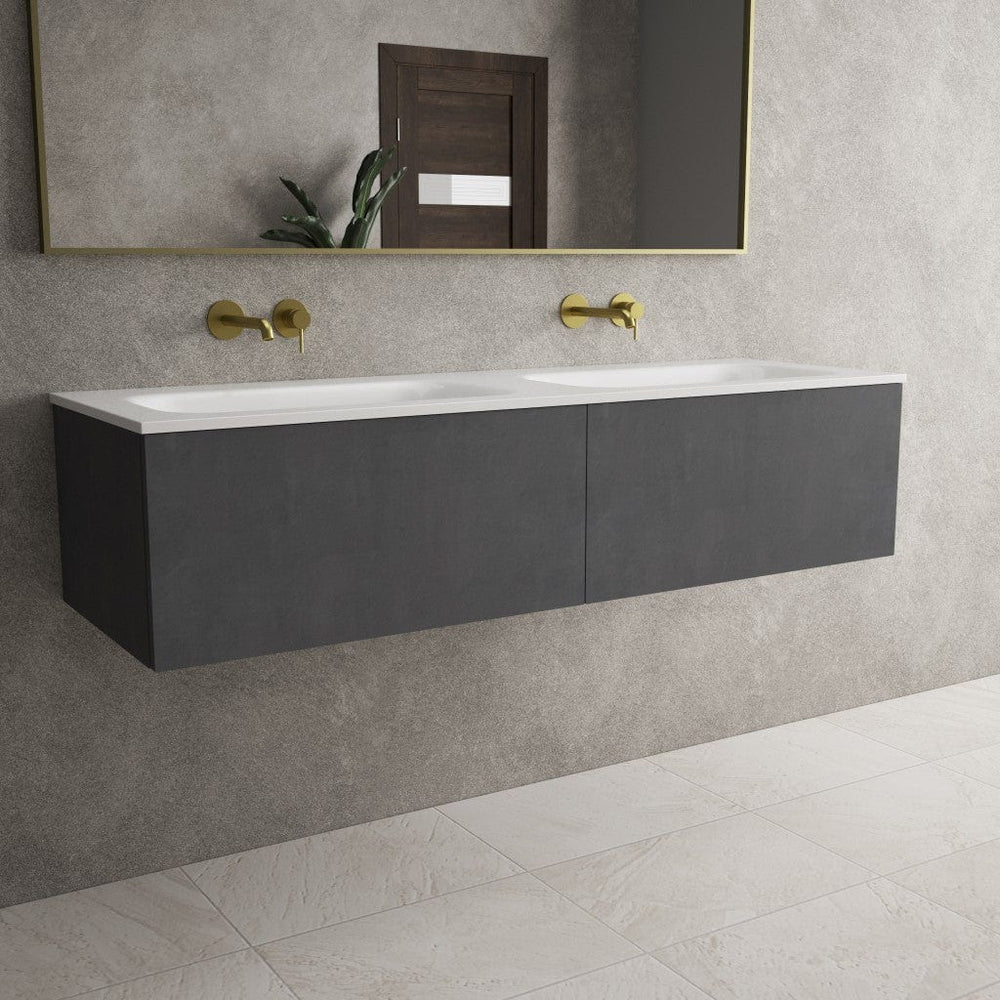 Raffinata Two Drawer Vanity Unit With Beyondstone Double Basin - Dark Concrete 1400mm