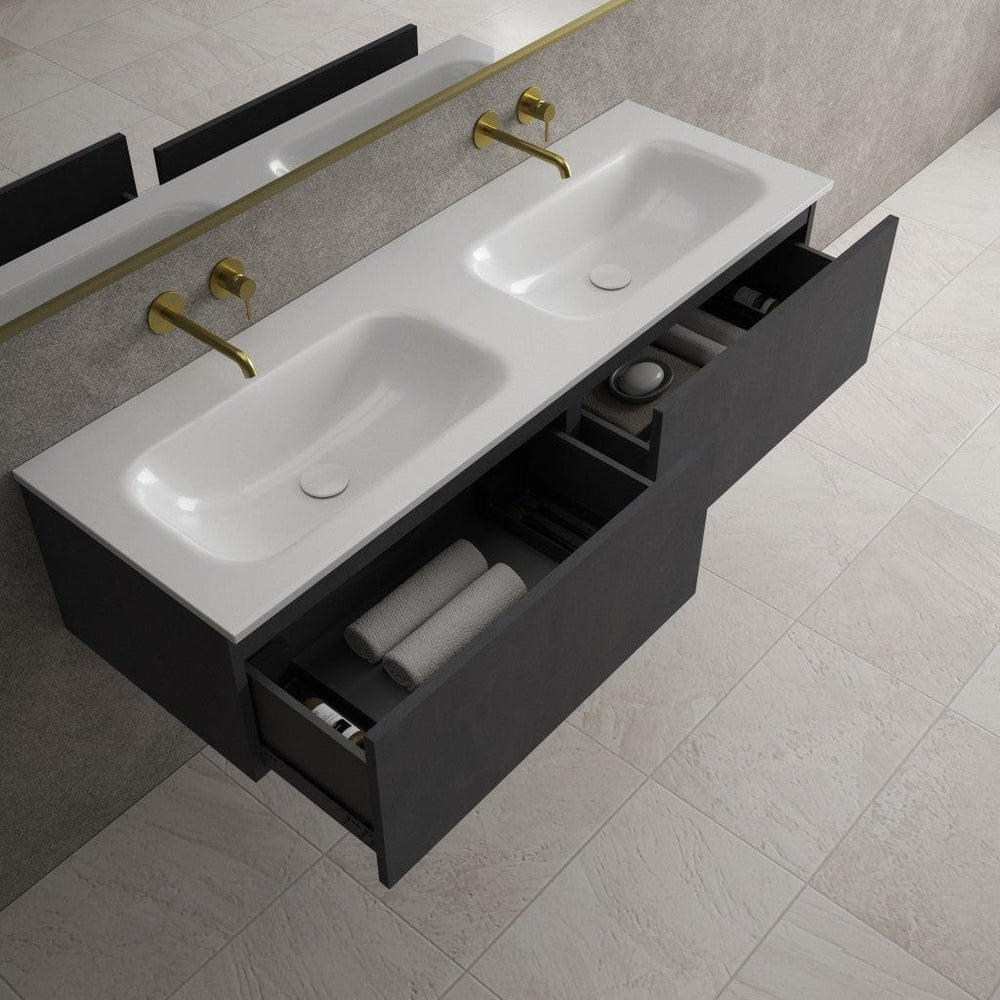 Raffinata Two Drawer Vanity Unit With Beyondstone Double Basin - Dark Concrete 1400mm