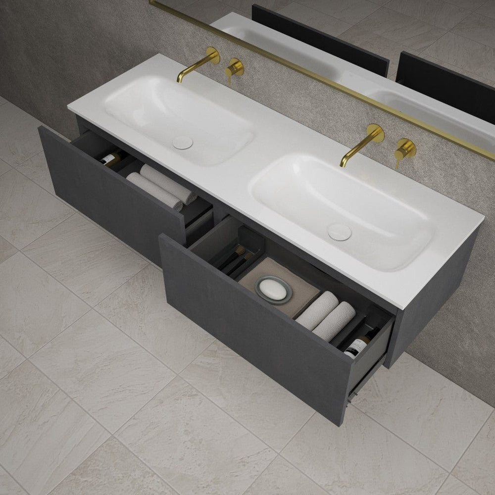Raffinata Two Drawer Vanity Unit With Beyondstone Double Basin - Dark Concrete 1400mm