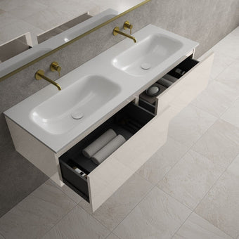 Raffinata Two Drawer Vanity Unit With Beyondstone Double Basin - Gloss Cashmere 1400mm