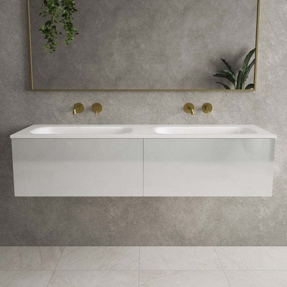 Raffinata Two Drawer Vanity Unit With Beyondstone Double Basin - Gloss Dove 1400mm image