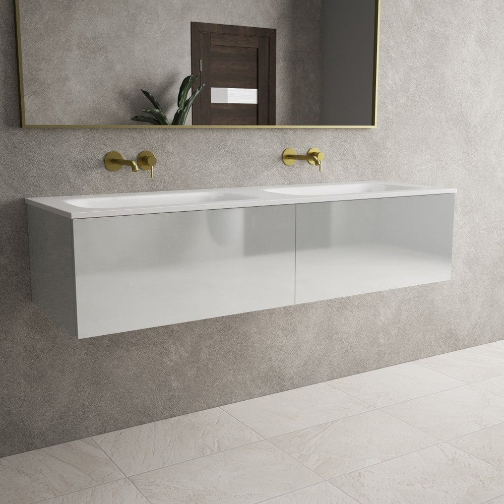 Raffinata Two Drawer Vanity Unit With Beyondstone Double Basin - Gloss Dove 1400mm