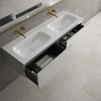 Raffinata Two Drawer Vanity Unit With Beyondstone Double Basin - Gloss Dove 1400mm