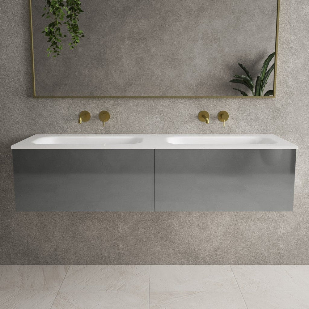 Raffinata Two Drawer Vanity Unit With Beyondstone Double Basin - Gloss Dust 1400mm