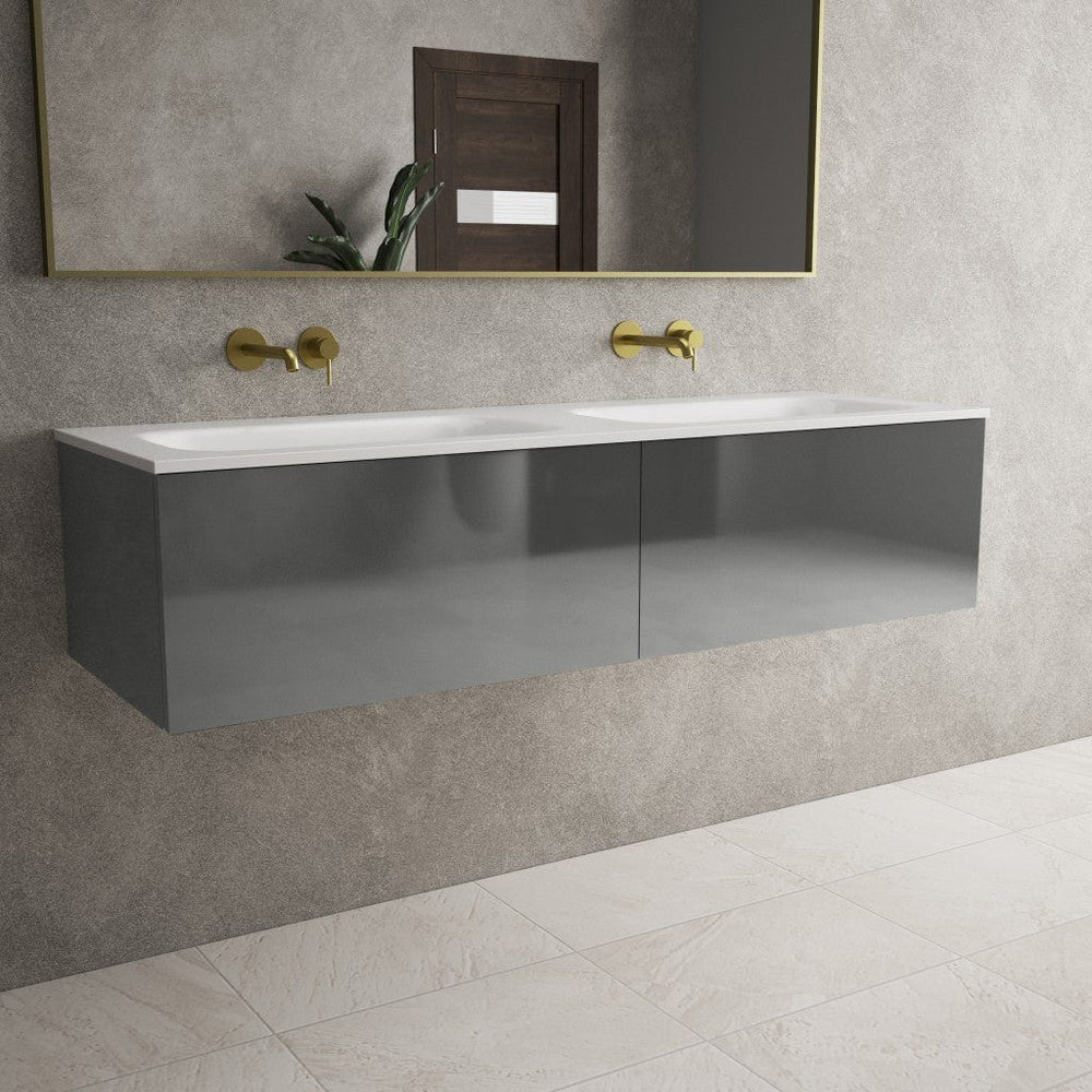 Raffinata Two Drawer Vanity Unit With Beyondstone Double Basin - Gloss Dust 1400mm