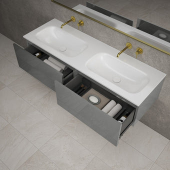 Raffinata Two Drawer Vanity Unit With Beyondstone Double Basin - Gloss Dust 1400mm