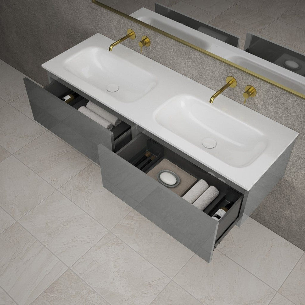Raffinata Two Drawer Vanity Unit With Beyondstone Double Basin - Gloss Dust 1400mm
