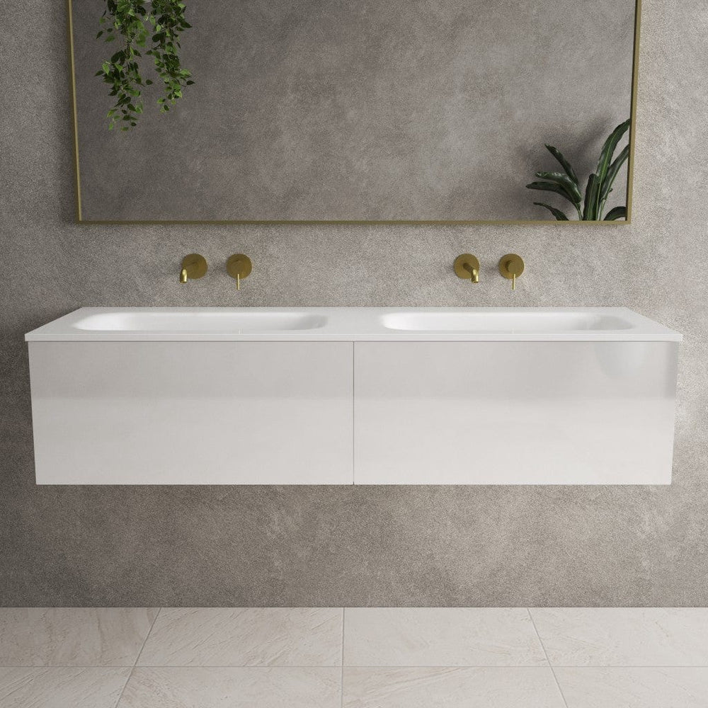 Raffinata Two Drawer Vanity Unit With Beyondstone Double Basin - Gloss White 1400mm image