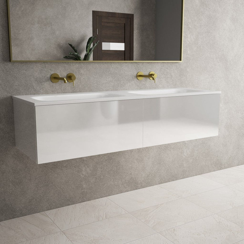 Raffinata Two Drawer Vanity Unit With Beyondstone Double Basin - Gloss White 1400mm