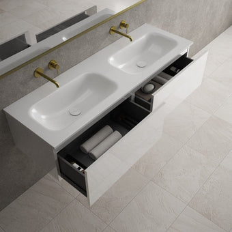 Raffinata Two Drawer Vanity Unit With Beyondstone Double Basin - Gloss White 1400mm