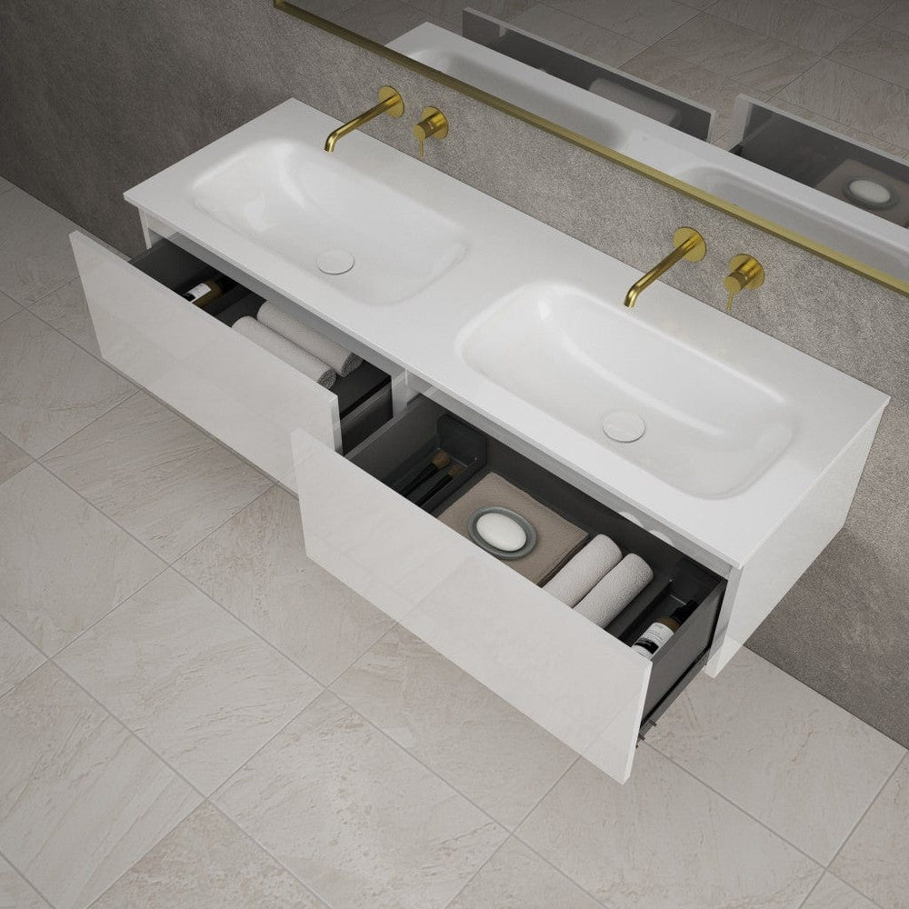 Raffinata Two Drawer Vanity Unit With Beyondstone Double Basin - Gloss White 1400mm