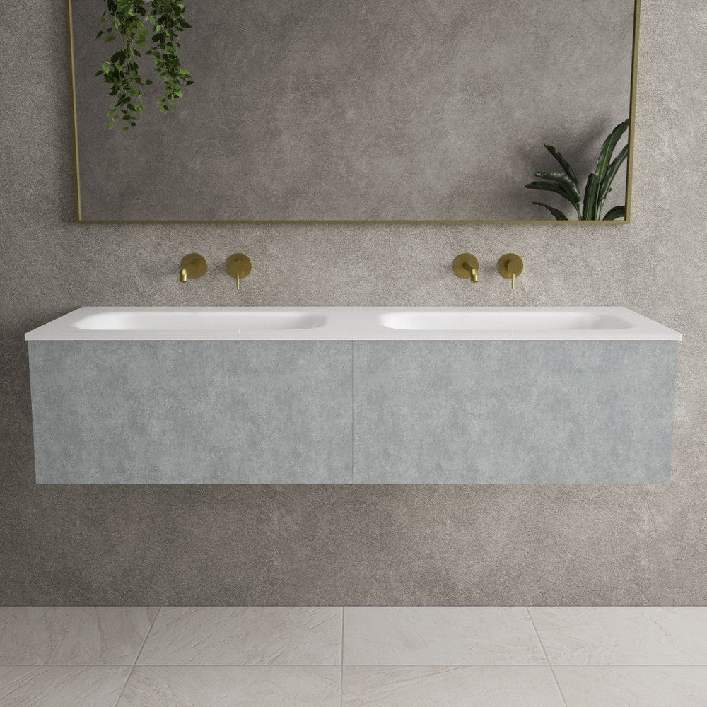Raffinata Two Drawer Vanity Unit With Beyondstone Double Basin - Light Concrete 1400mm