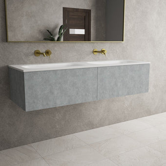Raffinata Two Drawer Vanity Unit With Beyondstone Double Basin - Light Concrete 1400mm