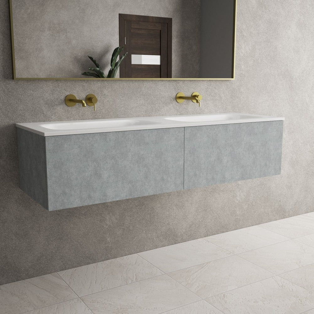 Raffinata Two Drawer Vanity Unit With Beyondstone Double Basin - Light Concrete 1400mm