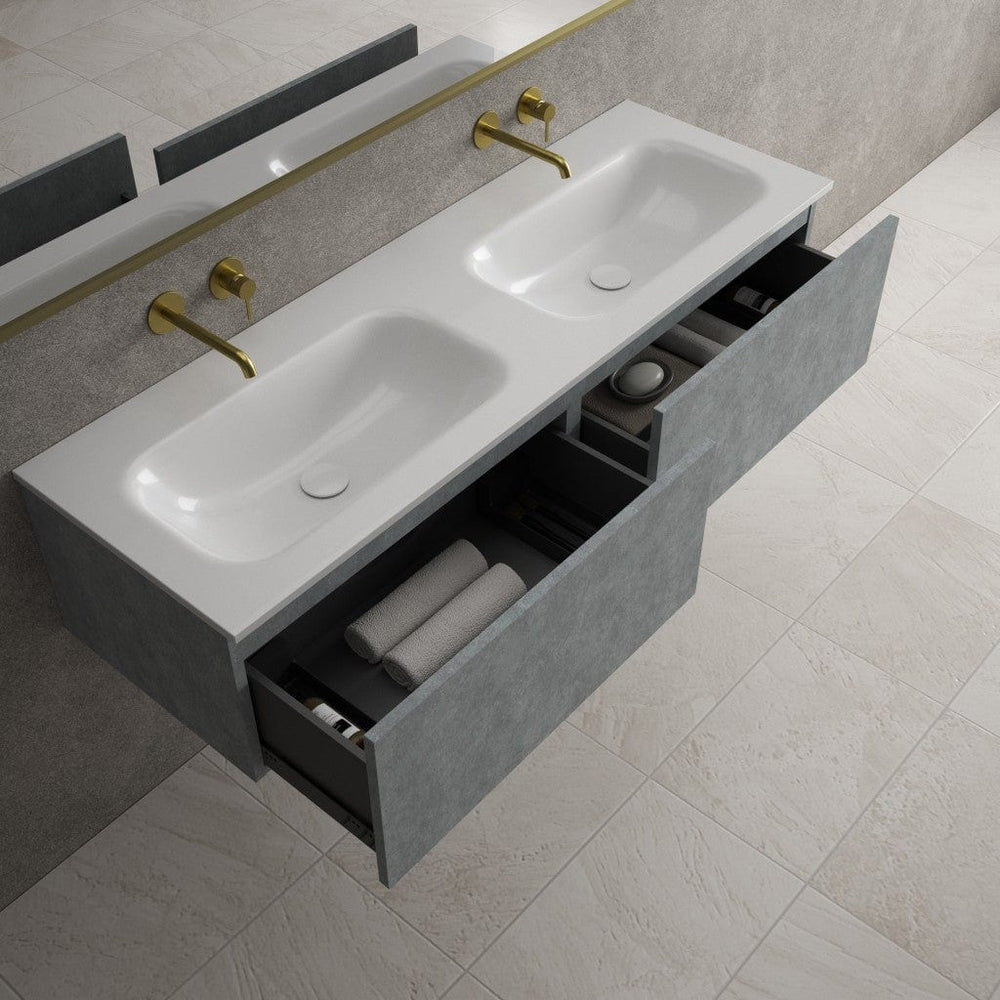 Raffinata Two Drawer Vanity Unit With Beyondstone Double Basin - Light Concrete 1400mm