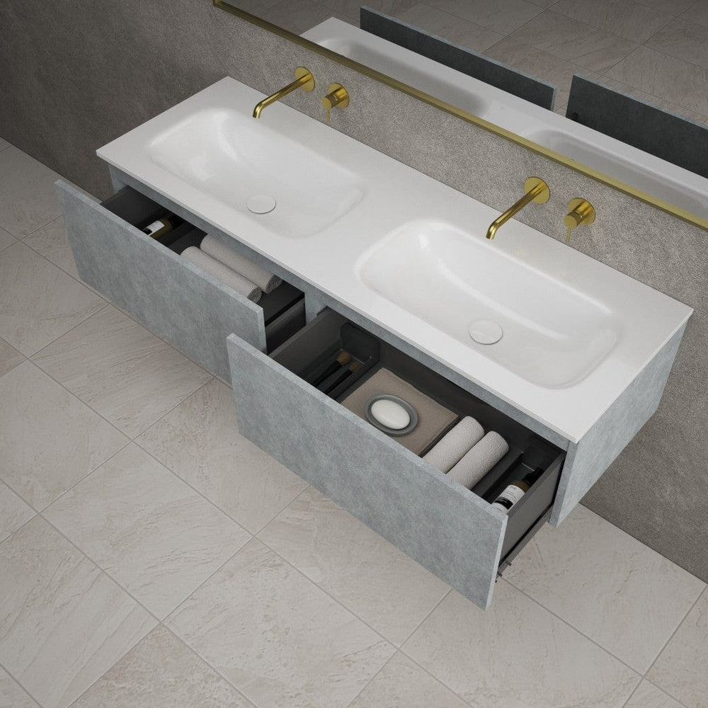 Raffinata Two Drawer Vanity Unit With Beyondstone Double Basin - Light Concrete 1400mm
