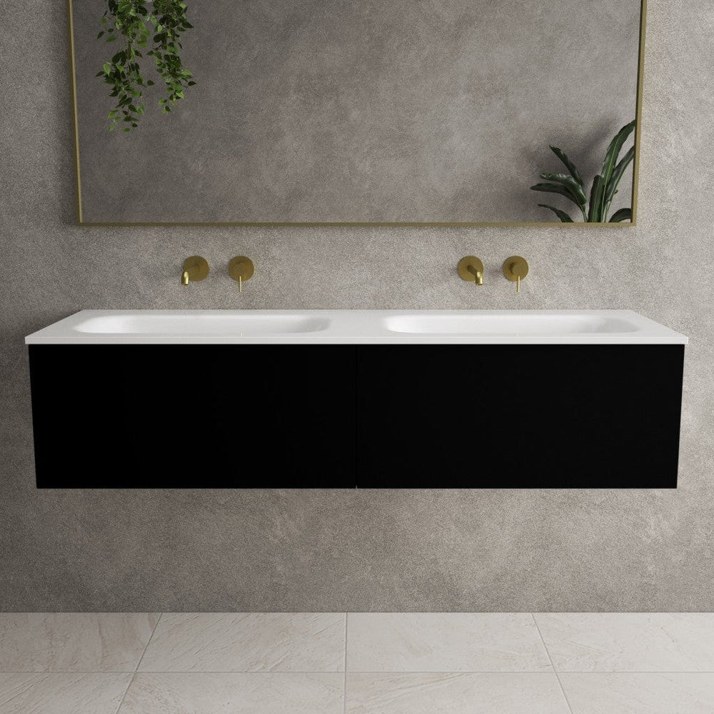 Raffinata Two Drawer Vanity Unit With Beyondstone Double Basin - Matt Black 1400mm image