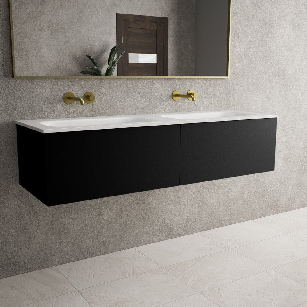 Raffinata Two Drawer Vanity Unit With Beyondstone Double Basin - Matt Black 1400mm
