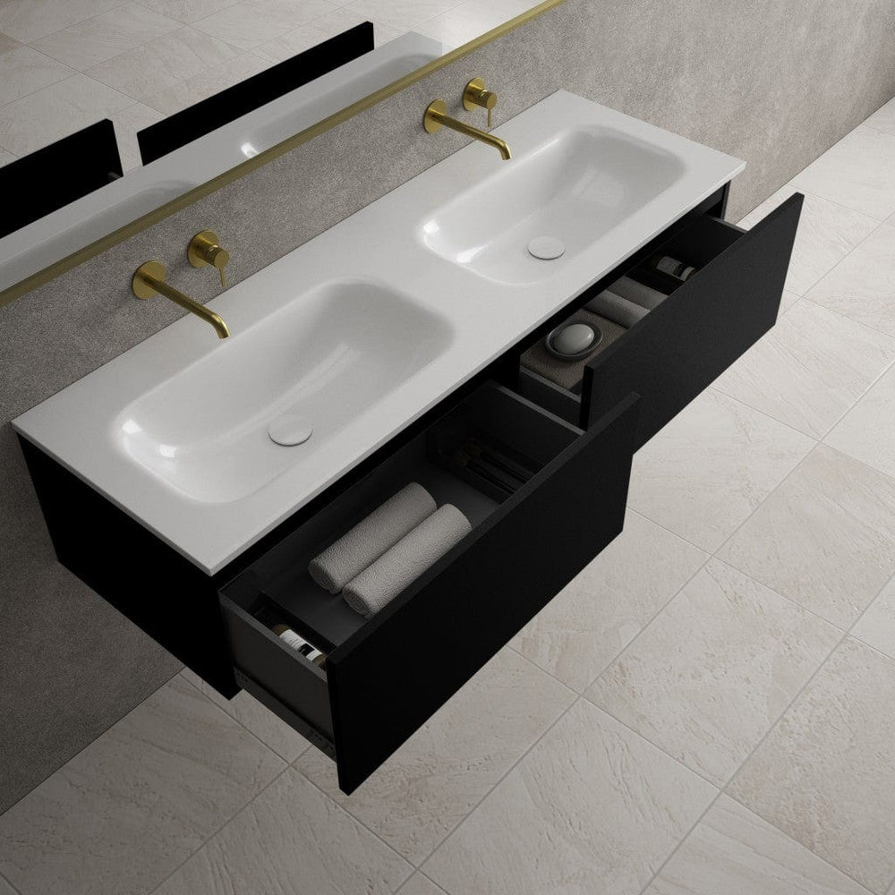Raffinata Two Drawer Vanity Unit With Beyondstone Double Basin - Matt Black 1400mm