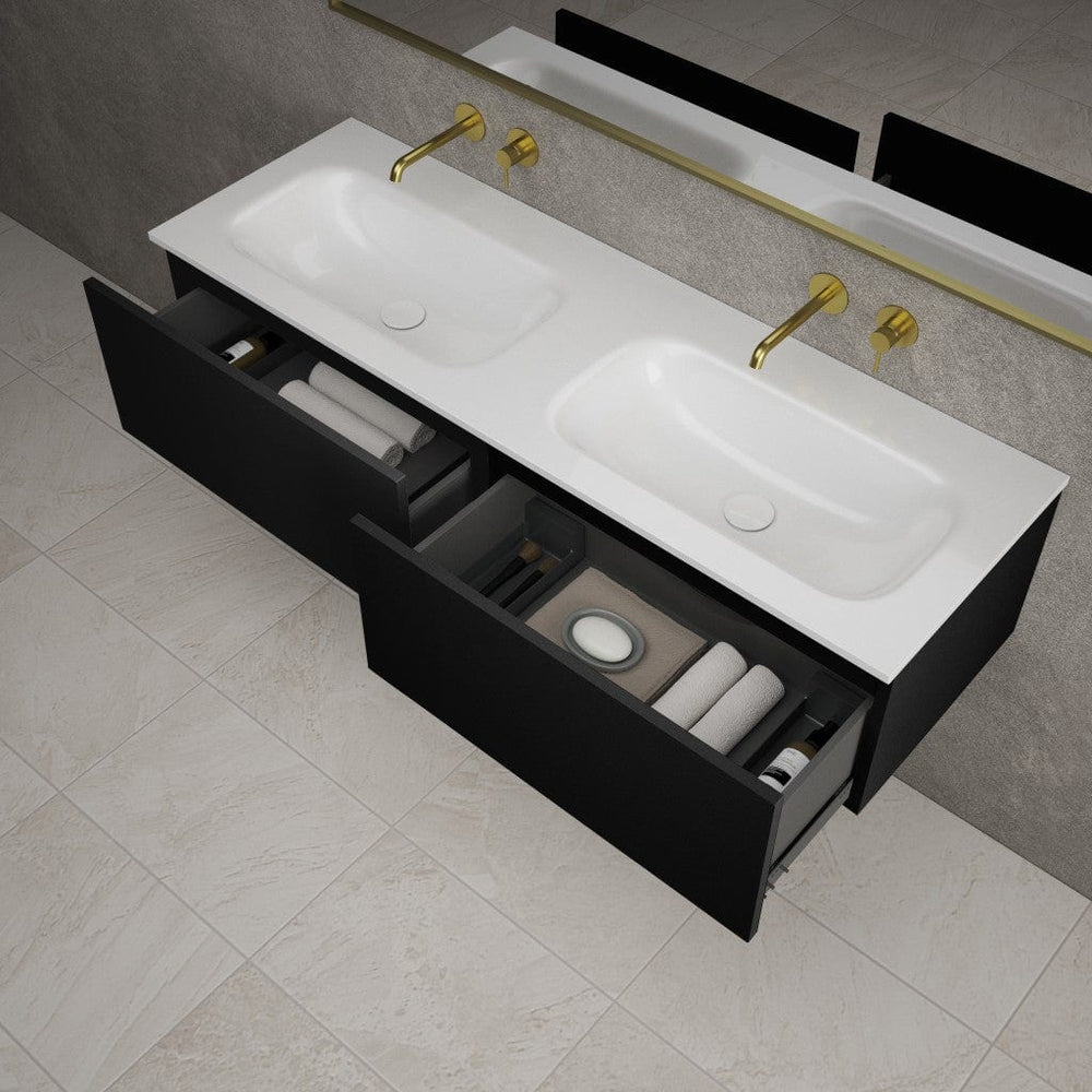 Raffinata Two Drawer Vanity Unit With Beyondstone Double Basin - Matt Black 1400mm
