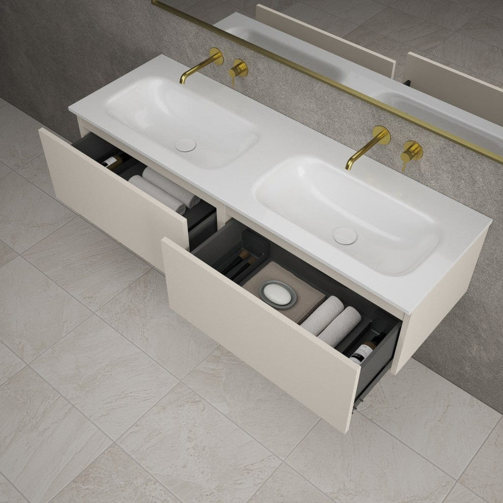 Raffinata Two Drawer Vanity Unit With Beyondstone Double Basin - Matt Cashmere 1400mm