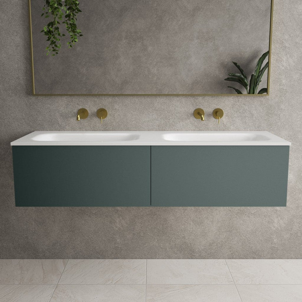 Raffinata Two Drawer Vanity Unit With Beyondstone Double Basin - Matt Dark Green 1400mm image