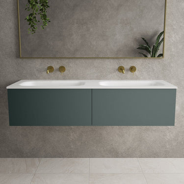 Raffinata Two Drawer Vanity Unit With Beyondstone Double Basin - Matt Dark Green 1400mm