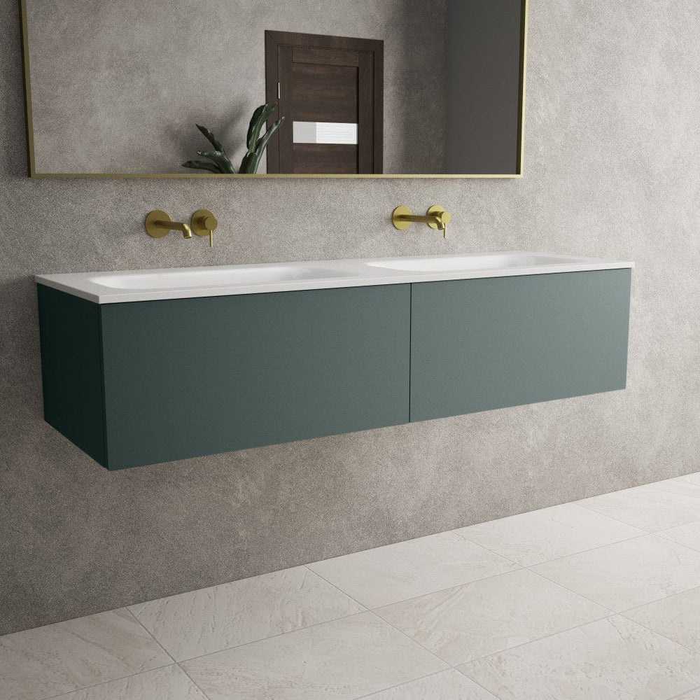 Raffinata Two Drawer Vanity Unit With Beyondstone Double Basin - Matt Dark Green 1400mm