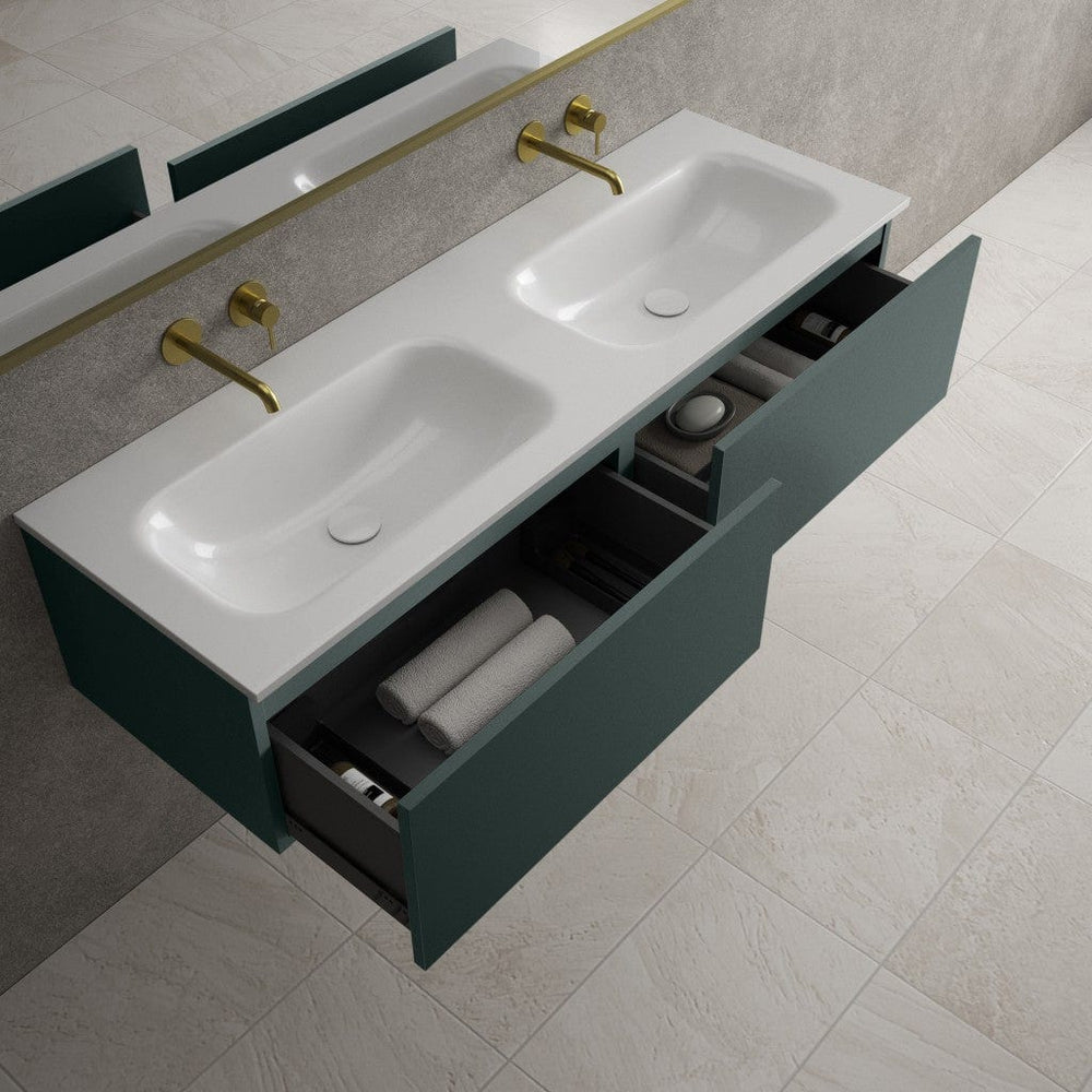 Raffinata Two Drawer Vanity Unit With Beyondstone Double Basin - Matt Dark Green 1400mm