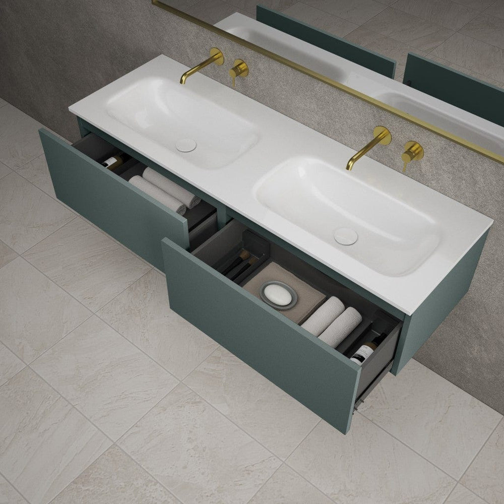 Raffinata Two Drawer Vanity Unit With Beyondstone Double Basin - Matt Dark Green 1400mm